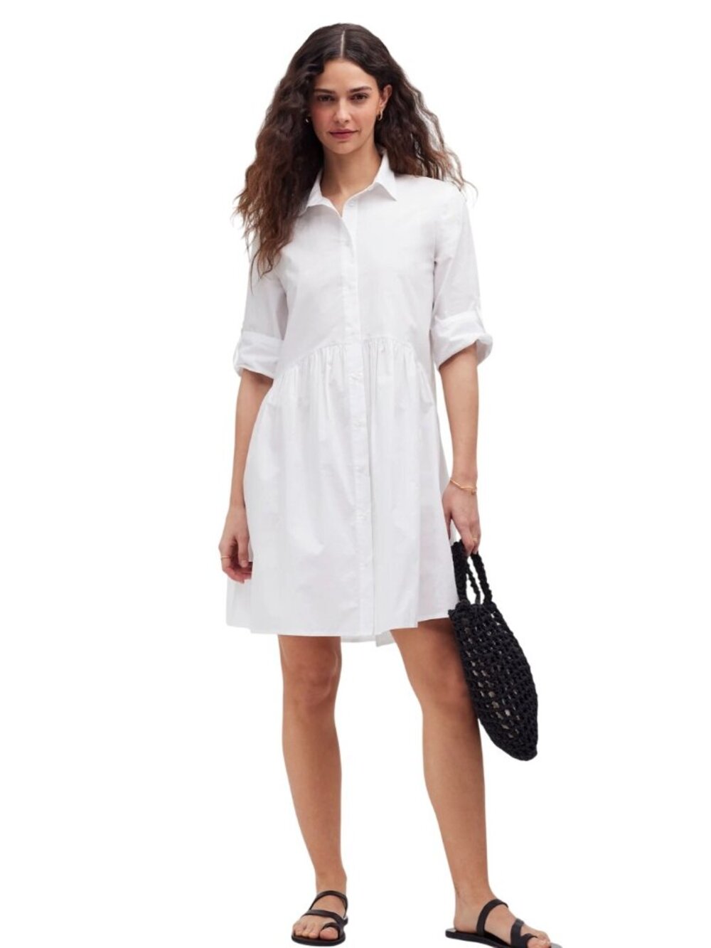Madewell Button-Front Mini Shirtdress in Poplin Sz SM Coastal Minimalist NS126